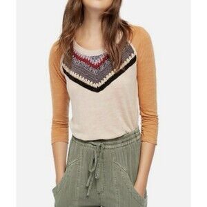 Free People Spring Bound Baseball Tee Crochet Boho Women’s Small